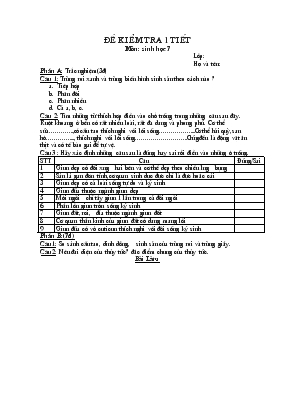 Đề kiểm tra 1 tiết môn sinh học lớp 7